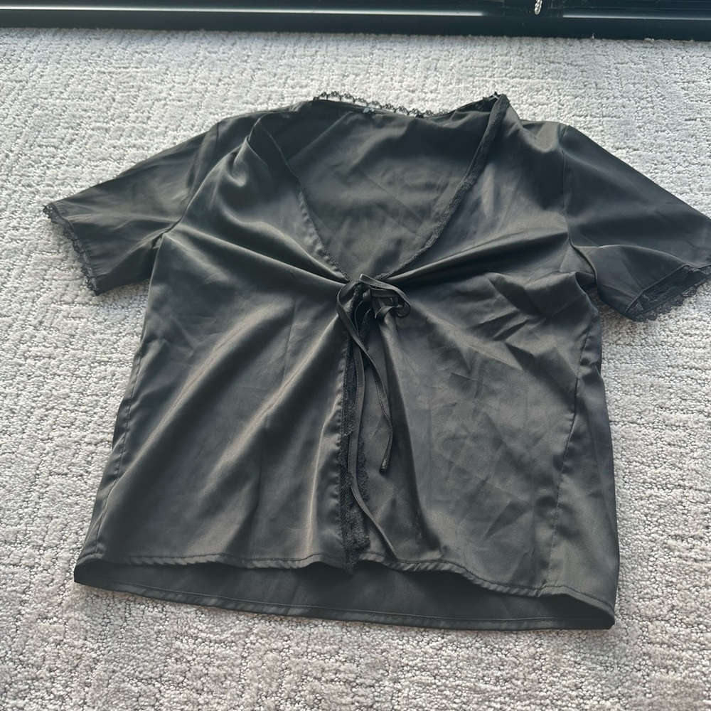 Brandy Melville Black Tie-Front Blouse